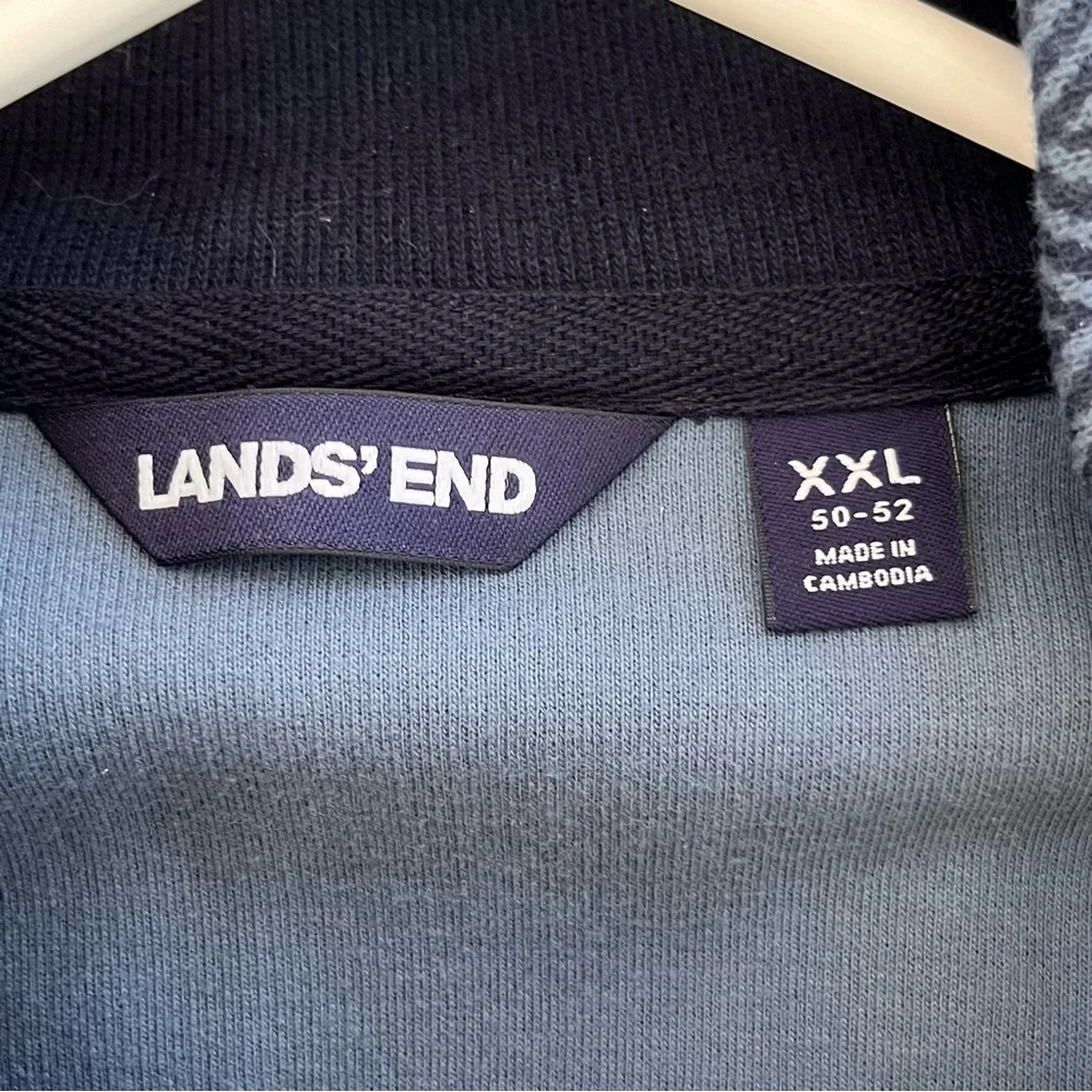 Lands’ End Men’s Size XXL 59-52 Herringbone 1/4 Zip Pullover Sweater Blue/Navy